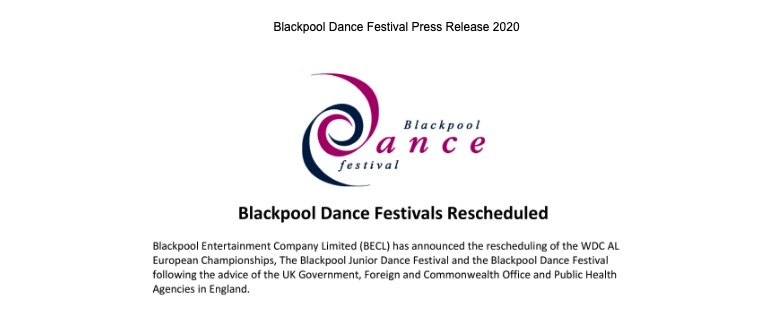 ブラックプール ダンスフェスティバル 2020年 延期 8-9月開催へ